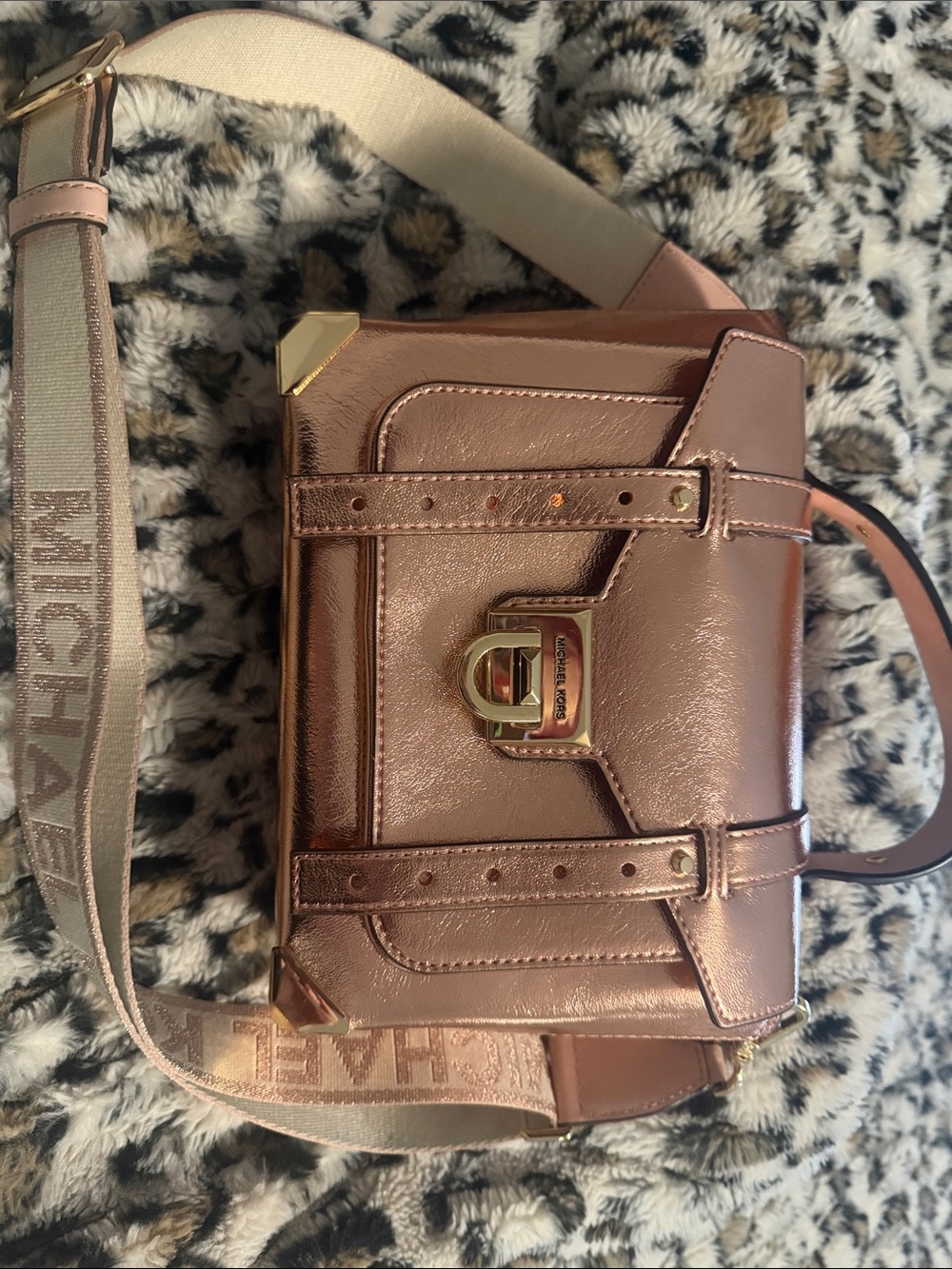 Michael Kors Metallic Rose Manhatten Satchel with Matching Card Case - Picture 8 of 15